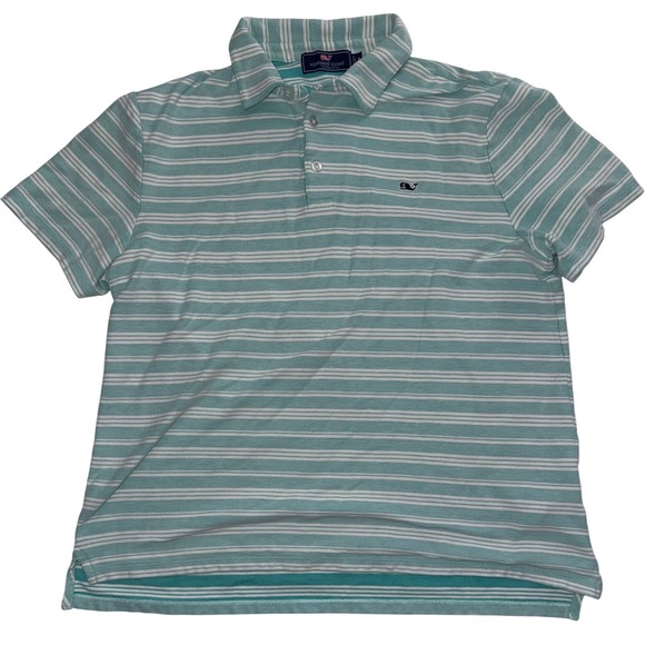 Vineyard Vines Other - Vineyard Vines Mens Teal White Striped Pique Short Sleeve Polo Shirt Size M